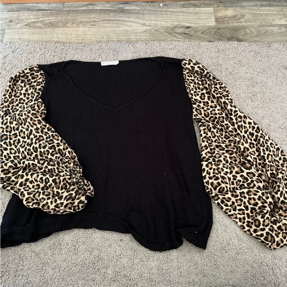 FSL apparel black cheetah sweater blouse size small